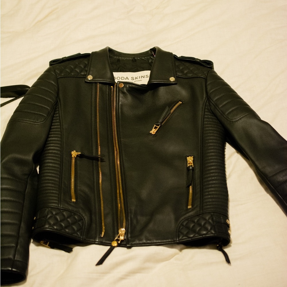 Boda Skins Kay Michaels leather jacket with gold hardware XS